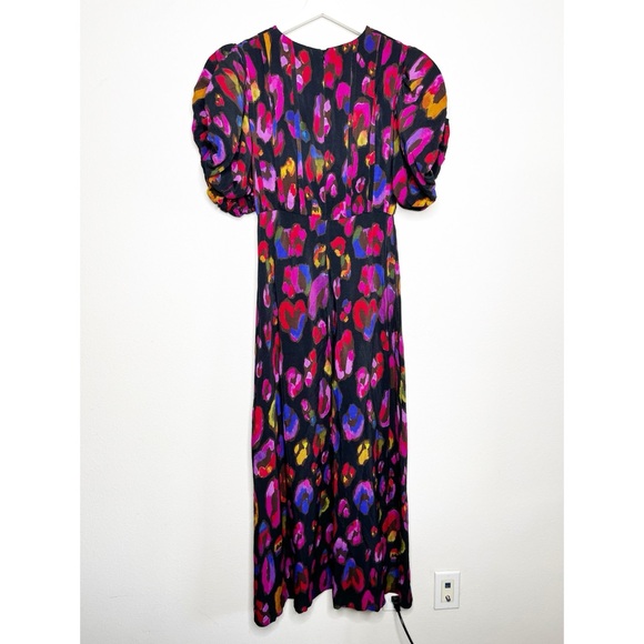Farm Rio Iridescent Leopard Black Slit Midi Dress - Picture 10 of 13